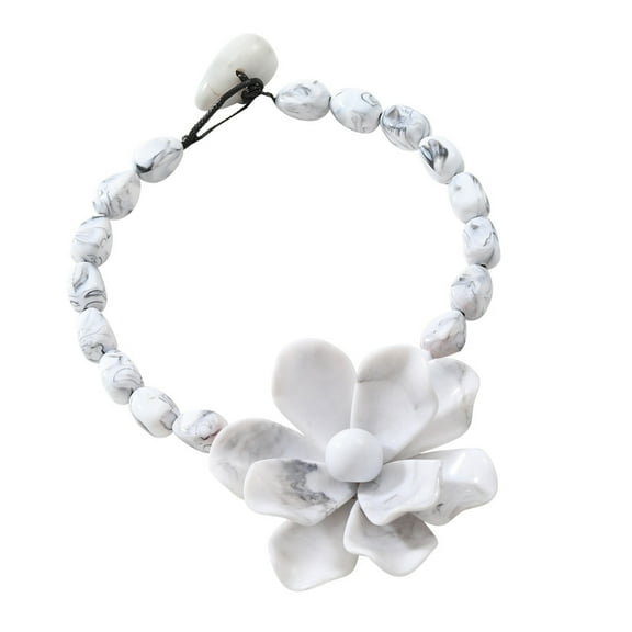 Sinyiin Resin Beaded Statement Necklace Large Colorful Flower Pendant Neckchain Adjustable Length Clavicle Chain for Women
