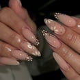 thumbnail image 1 of Sinyiin Shining Press On Nail French Gleaming Flower Teard Medium Length Fingernails 24pc Comfortable Fit Faux Nail, 1 of 9