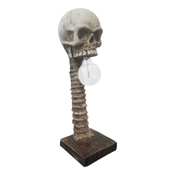 Sinyiin Skeleton Lamp Horror Skeleton Table Lamps Halloween Horror Skull for Head Light Handmade Resin Material Statue LED Skull