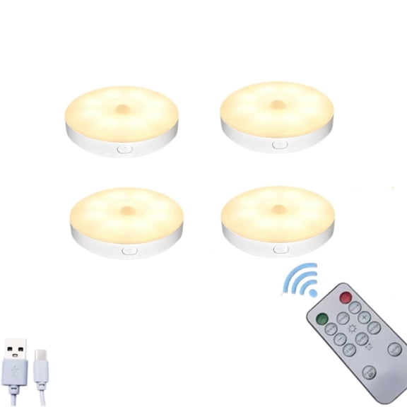 Sinyiin Warm Color LED Closet Lights Motion Transducer Puck Light, USB Rechargeable Battery Operated Puck Step Lights, Dimmable Under Cabinet Lighting for Counter Wardrobe Kitchen