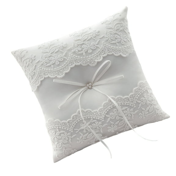Sinyiin White Lace Wedding Rings Pillow Alliance Bridal Bearer Pillow Vintage Pillow