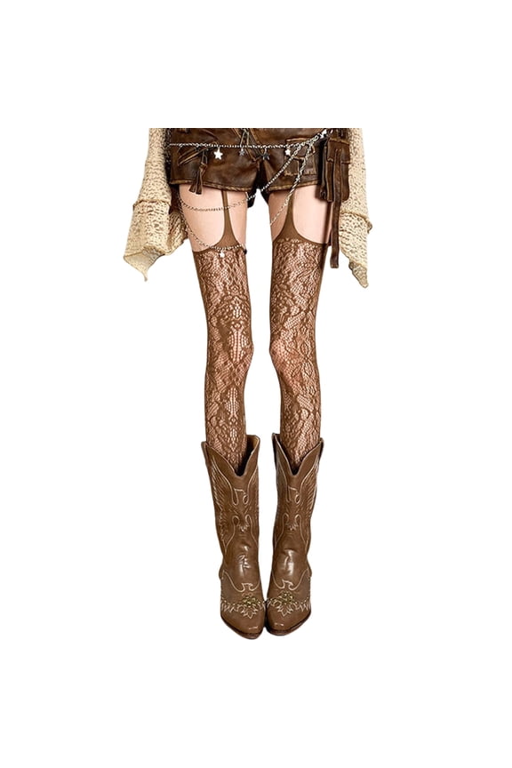 Women Sheer Mesh Fishnet Thigh High Stockings Tights Suspender Pantyhose Garter Belt Tights