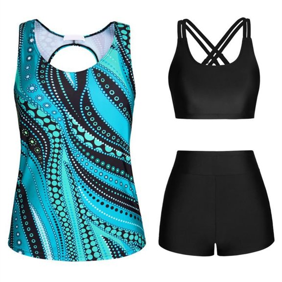 Sinyiin Women Tankini Swimsuit 3 Pcs Bathing Suit Female Flowers Print Swimwear