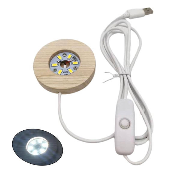 Sinyiin Wood Material LED Night Lamp Bases Crystal Craft Glass Round Shape Luminous Base