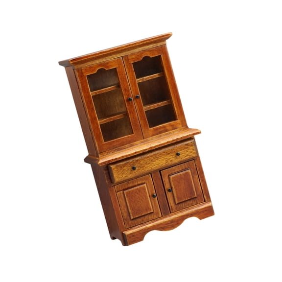 Sinyiin Wooden Miniature Display Cabinet With Openable Door And Drawers For Doll House Kitchen Scene Accessories Organization