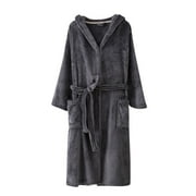 Sinzelimin Women Fleece Velvet Robe Long Sleeve Hoodies Loungewear Full Length Sleepwear Nightgown Bathrobe With Pockets