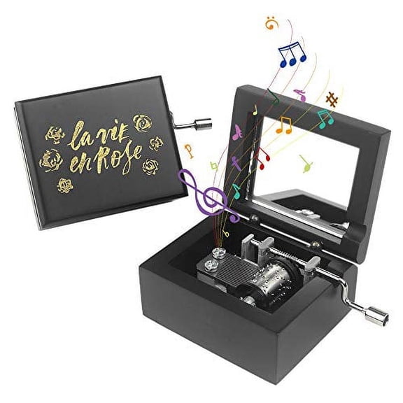 Sinzyo Black Wood Mechanism Musical Box Wind Up Music Box Gift for Christmas/Birthday/Valentine's Day, Melody (La Vie en Rose)
