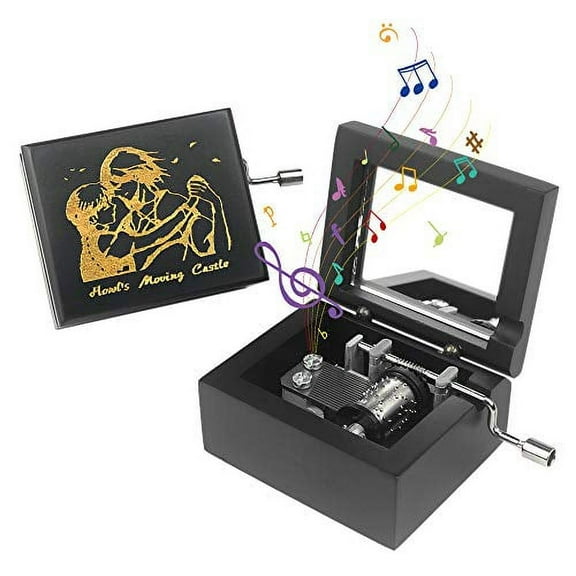 Sinzyo Black Wood Mechanism Musical Box Wind Up Music Box Gift for Christmas/Birthday/Valentine's Day, Melody (Merry Go Round of Life-Howl's Moving Castle)