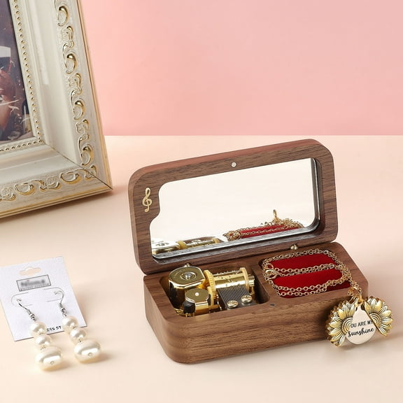 Sinzyo Walnut Wooden Ring Box Music Box Jewelry Organizer for Wife Family Valentine's Day Christmas New Year Gift(Tune:Once upon a december)