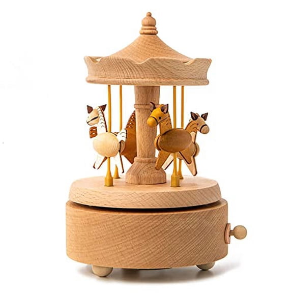 Sinzyo Wooden Lifting Carousel Music Box,Musical Box Birthday Present for Lover Friends and Children Plays Hush Little Baby