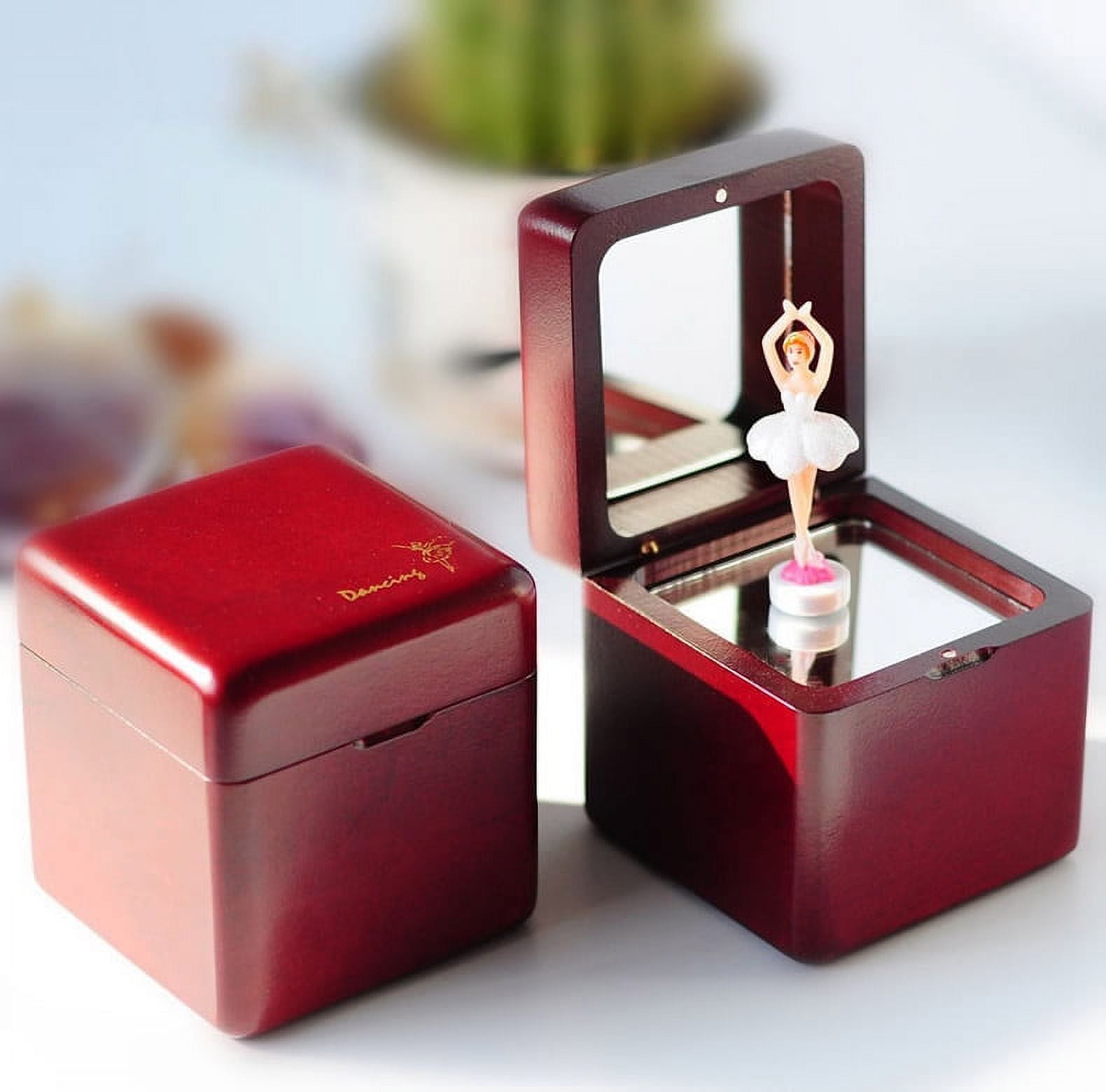 Sinzyo Wooden Wine Red Ballerina spinning dancing girl music Box