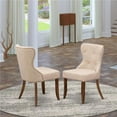 thumbnail image 1 of Sion Antique Walnut Hardwood Frame Wood Chair with Light Tan Linen Fabric Seat - Nail Head & Button Tufted Back - Set of 2, 1 of 1