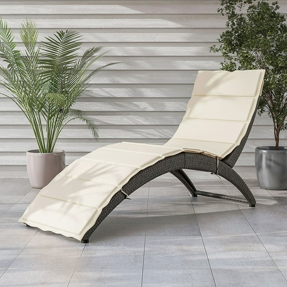 Sion PE Wicker and Steel Patio Chaise Lounge, White and Gray