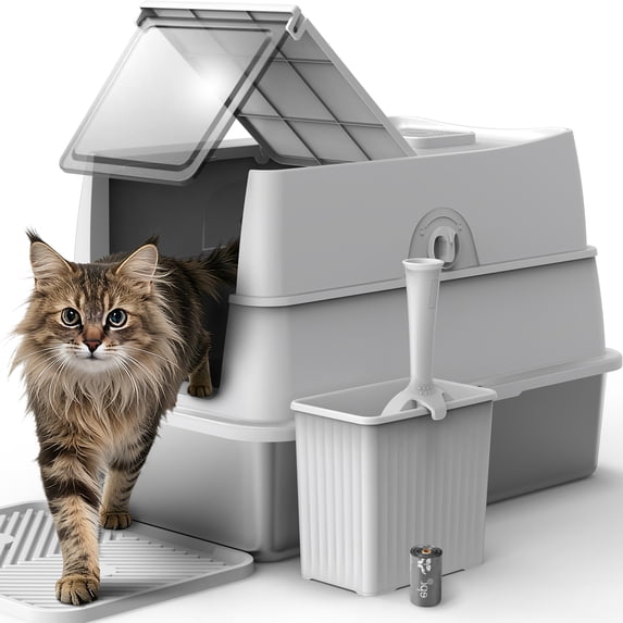 Multiple Comparment Container Siooko Extra Large Cat Litter Boxes for Big Cats Multiple, Stainless ...
