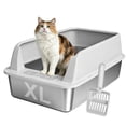 6 Side Box Siooko XL Stainless Steel Litter Box, Metal Cat Litter Box with Litter ...
