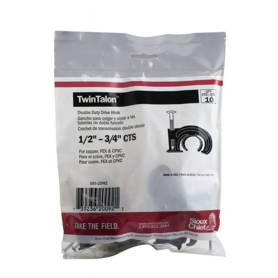 Sioux Chief 4003251 0.5-0.75 in. TwinTalon Black Polyethylene Double Duty Drive Hook