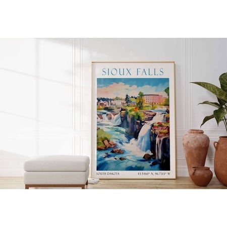 Sioux Falls South Dakota Travel Poster With Falls Park View