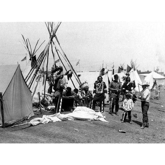 Sioux Indians-A Group Of Sioux Indians In Their Village Setup In Flatbush History (24 x 18)