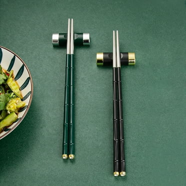 Sioweci 1 Pair Food Chopsticks Reusable Non-slip 304 Stainless Steel Metal Chinese Chop Sticks Tableware for Kitchen Black