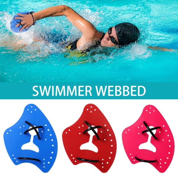 Sioweci 1 Pair Swimming Hand Paddle with Silicone Strap Holes Professional Kids Adults Beginner Freestyle Training Aid Fins Lap Swimming Accessories Orange M