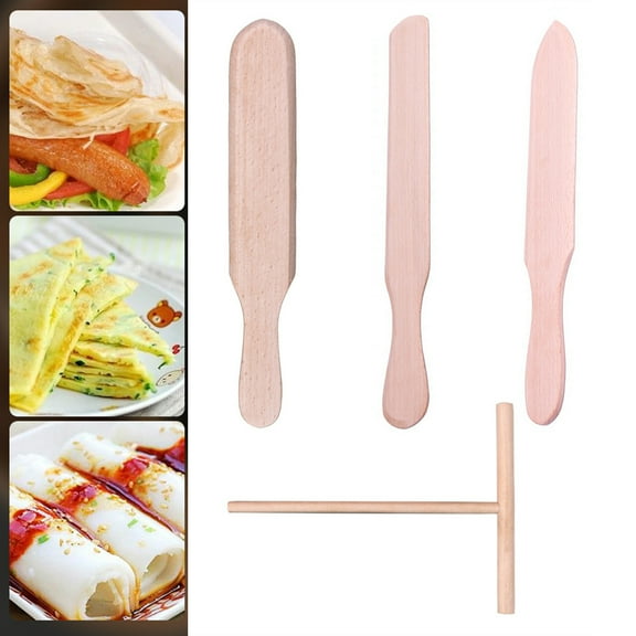 Sioweci 1 Set Pancake Spatula Non-stick Wooden Crepe Spreader Durable Convenient Pancake Tool for Home Kitchen Style A