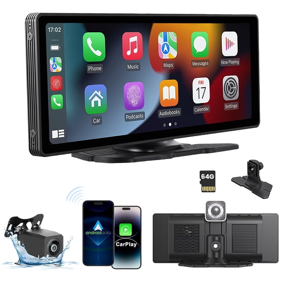 Sioweci 10.26 Inch IPS Car Display Screen,Car Stereo Automobile Video Player,Wireless Auto Car Stereo with 4K Dashboard Camera, 1080P Rear Camera,Black,1 Set