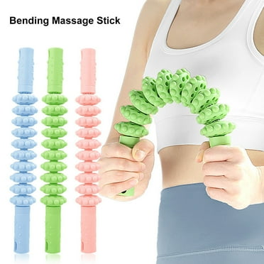 Sioweci 10 Wheels Massage Roller Muscle Sore Pain Relief Deep Tissue Relaxation Physical Therapy Leg Arm Belly Back Full Body Roller Massager Stick Shaft Rolling Pin Pink