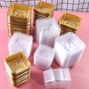 Sioweci 100Pcs Packing Box Portable Safe Square Shape Plastic Moon Cake Boxes for Mooncakes