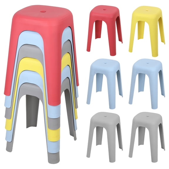 Sioweci 17 Inch Stackable Stools,Plastic Nesting Stools,330 lbs Capacity Non-Slip Stools,Classroom Stools Backless Chairs for Home Party, Office, School (6 Pcs)