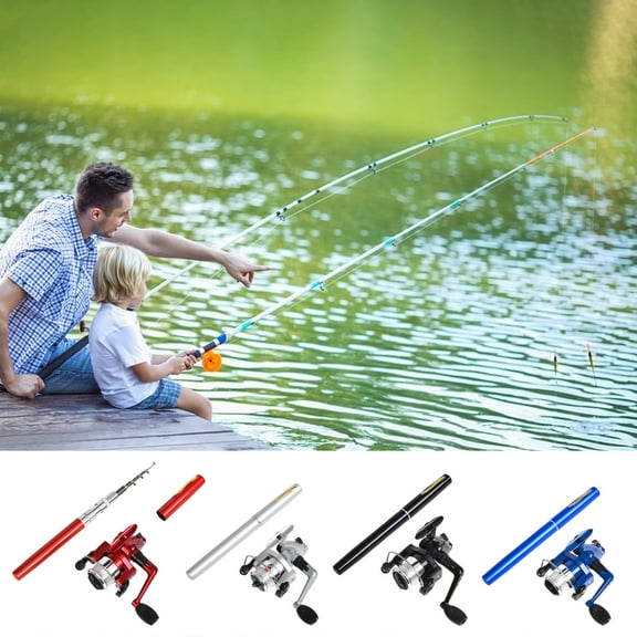 Sioweci 1M Pen Fishing Rod with Spinning Reel Heavy Duty Mini Pocket Telescopic Fishing Pole Short River Lake Reservoir Ice Fishing Rod Fishing Accessories Blue