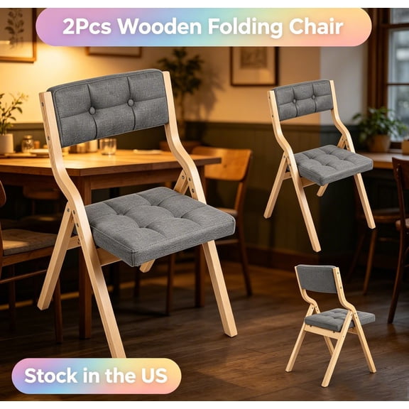 Sioweci 2-Pack Folding Dining Chairs with Cushion,Padded Foldable Dining Chairs,Portable Wooden Folding Chairs Ergonomic Dining Chairs for Comfort,Dark Gray