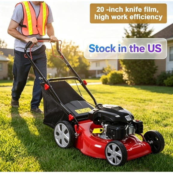 Sioweci 20-Inch Gas Push Lawn Mower, 141cc 4-Stroke Engine, 7-Position Adjustable Cutting Height Side Discharge & Rear Bag for Garden Landscaping