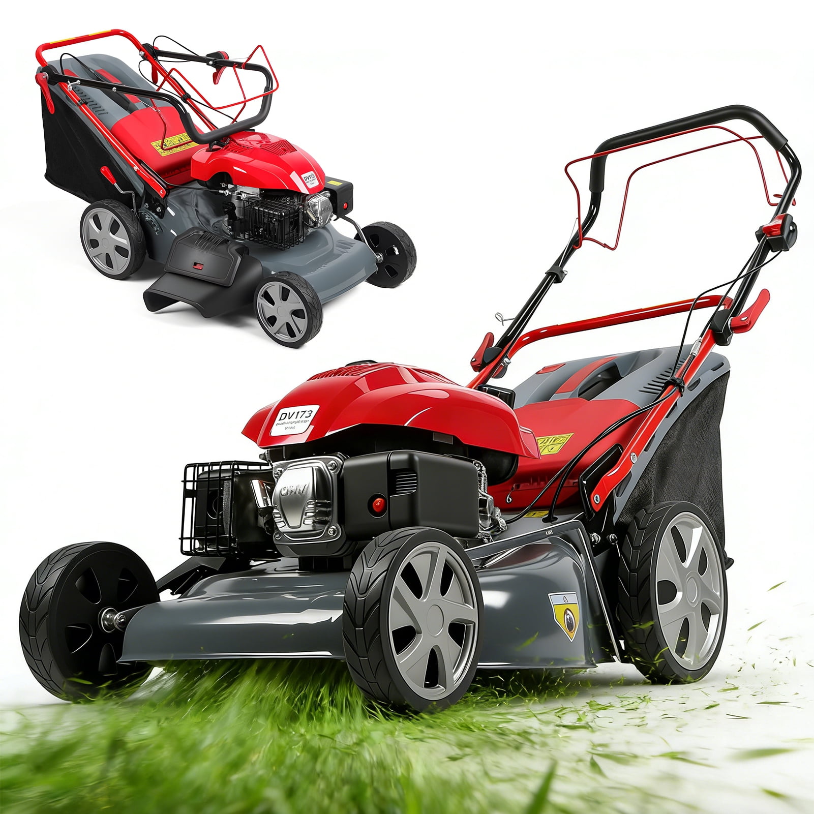 Sioweci 20-Inch Self-Propelled Gas Lawn Mower, 173cc Powerful Push Mower with Large 60L Grass Catcher, Adjustable Cutting Height for Yard Patio Lawn,Red