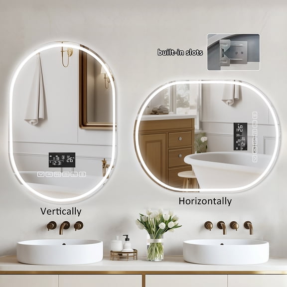 Sioweci 23" x 35" Wall-Mounted Vanity Mirror,Oval LED Bathroom Mirror with Lights,Anti-Fog Shatter-Proof Smart Mirror,Bluetoothcompatible Speaker,3 Colors Temperature,ShatterProof