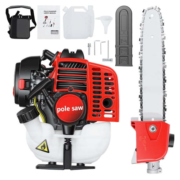 Sioweci 26CC Gas Powered Pole Saw, 2-Cycle Extendable Pole Saw Reach 9.8FT, Cordless High Branch Trimmer with 0.7L Fuel Tank for Garden Tree Trimming,Red