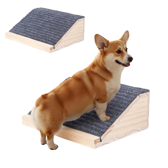Sioweci 2Pcs Wooden Pet Stair Ramp,Non-Slip Carpet Surface Pet Stairs Ramp with EVA Feet,Low Angle Stair Assist Ramp,Supports 154 lbs, Easy Assembly Pet Steps