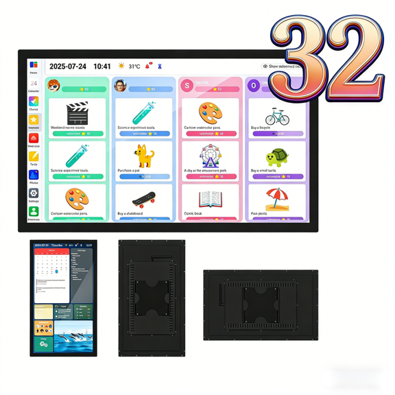 Sioweci 32 Inch Digital Calendar Wall Planner & Chore Chart,IPS FHD 1920x1080 Smart Touchscreen Display Interactive Display for Family Schedules,Digital Picture Frame to Share Photos & Videos,4+64GB