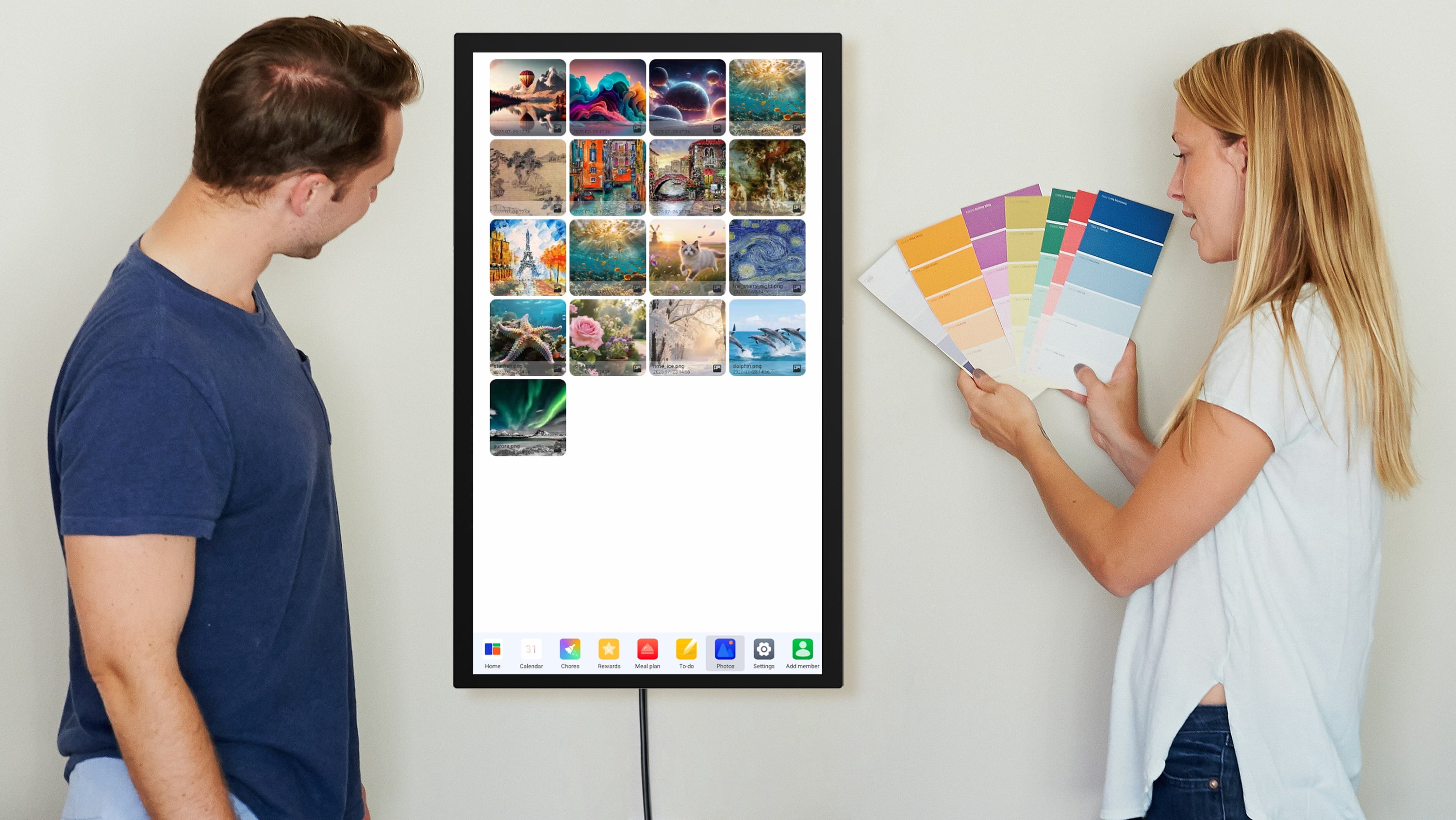 Sioweci 32 Inch Touchscreen Calendar Digital Family Calendar with Chore Chart,Photo Frame,Wifi Sync 1920x1080p Ips Interactive Wall Calendar,Digital Photo Frame