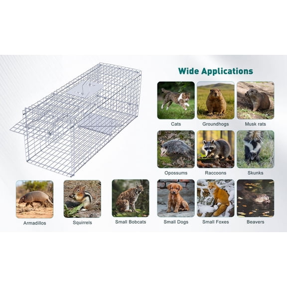 Sioweci 33-Inch Humane Cat Cage,Foldable Live Feral Cat Trap with Pedal Triggers,Portable Weather-Resistant Animal Trap for Outdoor Use