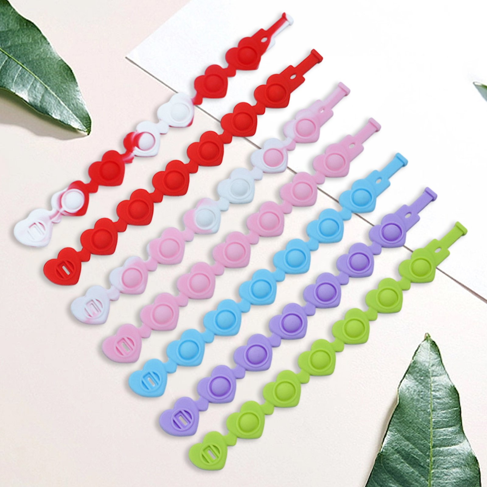 Sioweci 3Pcs Bracelet Fidget Toy Love Heart Shape Push Bubble Game Soft ...