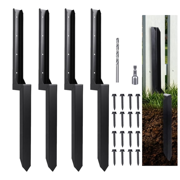 Sioweci 4 Pcs Heavy Duty Fence Post Repair Kit, H‑Shaped Galvanized Steel Repair Stakes, 33.46" Ground Spikes for Broken Tilted Wooden Posts Yard Farm Ranch Garden