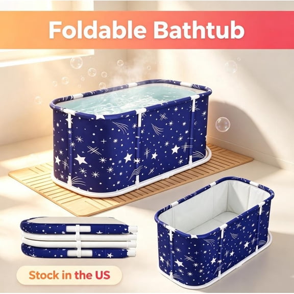 Sioweci 45" Portable Bath Tub,Foldable Bathtub for Adults, Non-Inflatable Ice Folding Bathubs, Separate Hot SPA Tub for Shower Stall, Family Soaking Baths (Starry Blue)