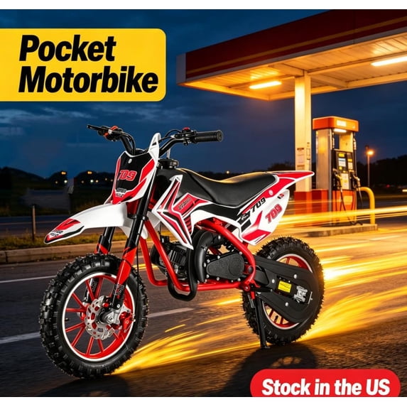 Sioweci 49CC 2-Stroke Kids Dirt Bike, Upgraded Gas Dirt Bike for Kids, Gas Power Motocross, Off Road Mini Motorcycle, Pocket Motorbike with Dual Disc Brakes