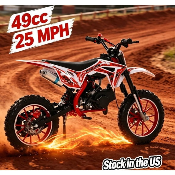 Sioweci 49CC Dirt Bike for Kids, 2-Stroke Gas Dirt Bike with 10-Inch Off-Rode Tire, 330LBS Max Load, Up to 25 Mph, Mini Motorcycle with Front Rear Disc Brakes