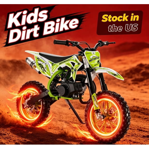 Sioweci 49CC Kids Dirt Bike, Gas Powered 2-Stroke Mini Motocross Motorcycle, Off-Road Dirtbike for Kids with Front/Rear Disc Brakes, Shock Absorption, Soft Seat Cushion