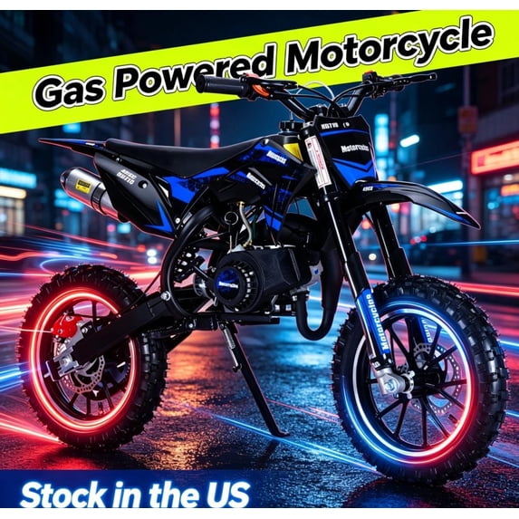 Sioweci 49cc 2-Stroke Kids Dirt Bike, Gas Powered Mini Dirt Bike for Boys and Girls, Motorcycle with 25mph Max Speed, 2.5-10" Off Road Tires, Front and Rear Suspension & Dual Disc Brakes