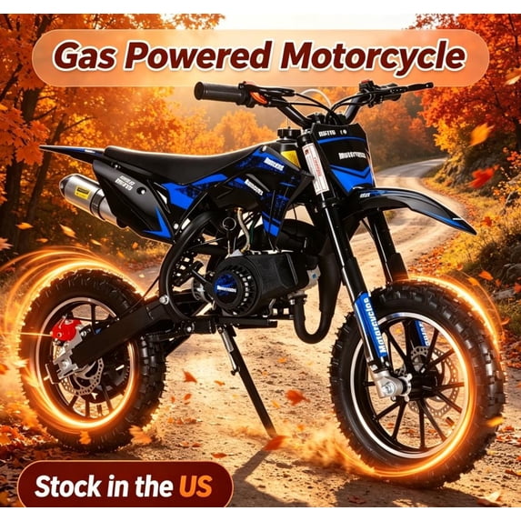 Sioweci 49cc 2‑Stroke Kids Dirt Bike, Gas Powered Mini Off‑Road Motorcycle with Front & Rear Disc Brakes, 10‑Inch Tires,Up to 25 mph, 330 lbs Load