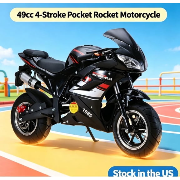 Sioweci 49cc 4-Stroke Pocket Rocket Motorcycle,Kids Dirt Bike,Dirt Bikes for Kids, Gas Pocket Motorbike with Front Rear Disc Brakes,Realistic Racing Max Speed 20MPH