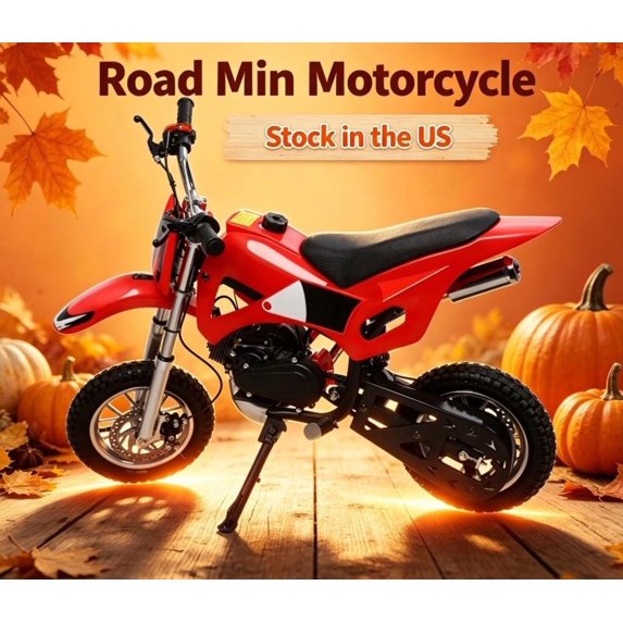 Sioweci 49cc Dirt Bike, 2 Stroke Gas Mini Bike for Kids with Front Rear Disc Brakes,Shock Absorption, Max Speed 25mph, 2026 Upgraded,Red