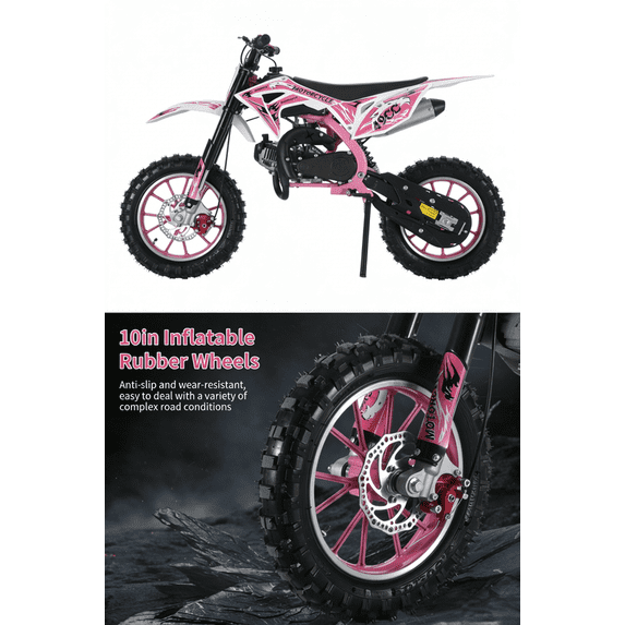 Sioweci 49cc Kids Dirt Bike,2-Stroke Gas Power Motocross,Off Road Mini Motorcycle,Children Pocket Motorbike with Front Rear Disc Brakes, Pull Start,Load 330lbs,Maximum Speed 40km/H (Pink)